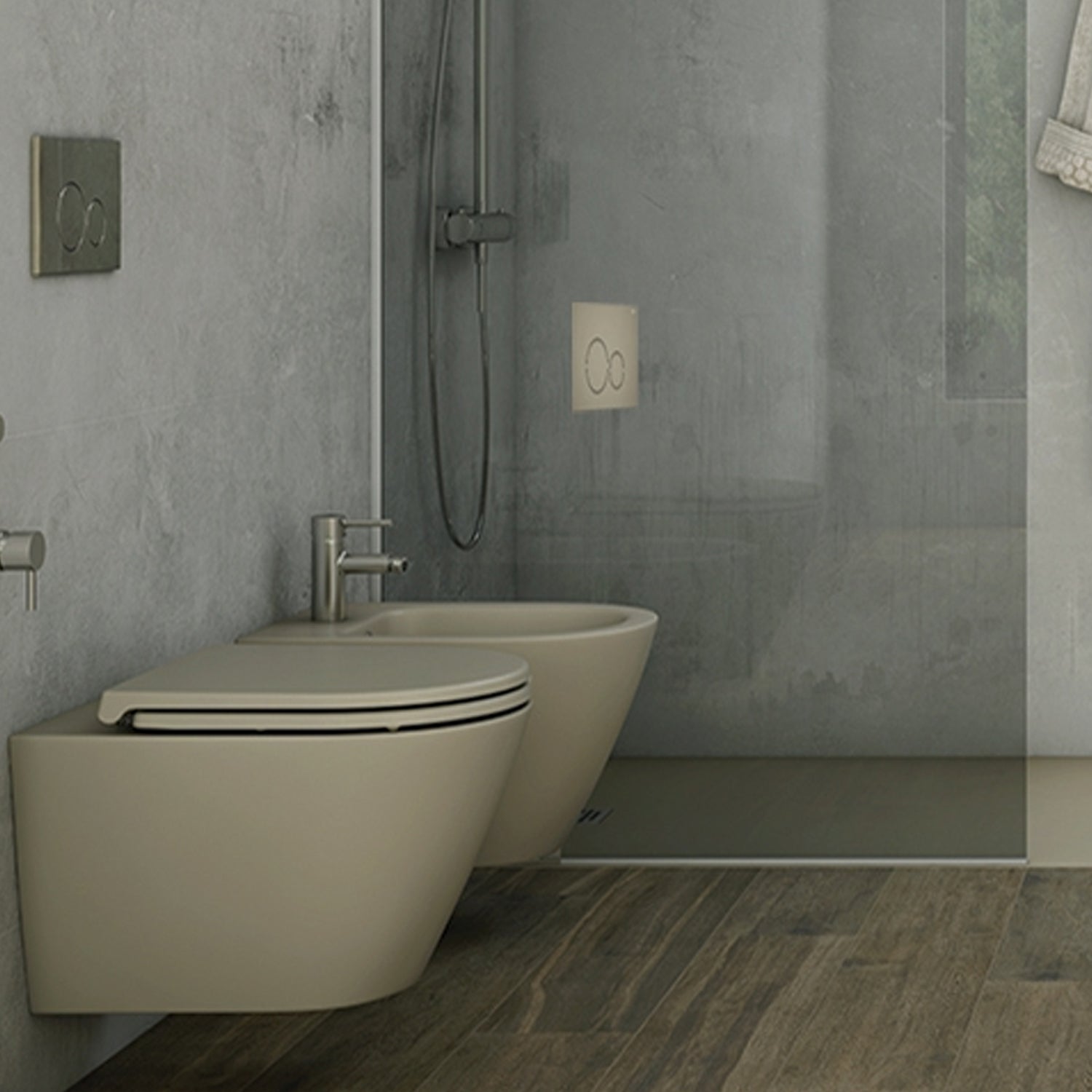 Sanitari sospesi cm 52x36 mod. Sensation wc rimless+bidet+sedile soft close Cappuccino Opaco