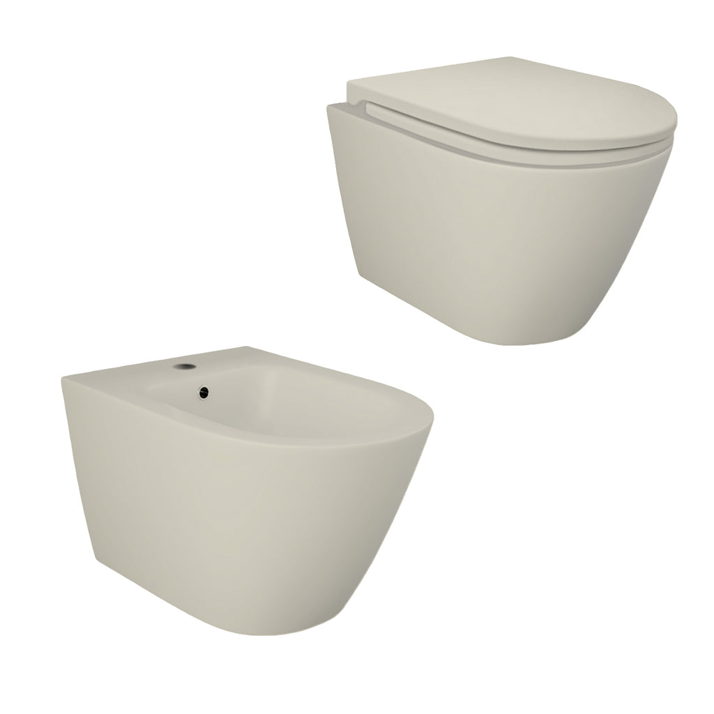 Sanitari sospesi cm 52x36 mod. Sensation wc rimless+bidet+sedile soft close Beige Opaco