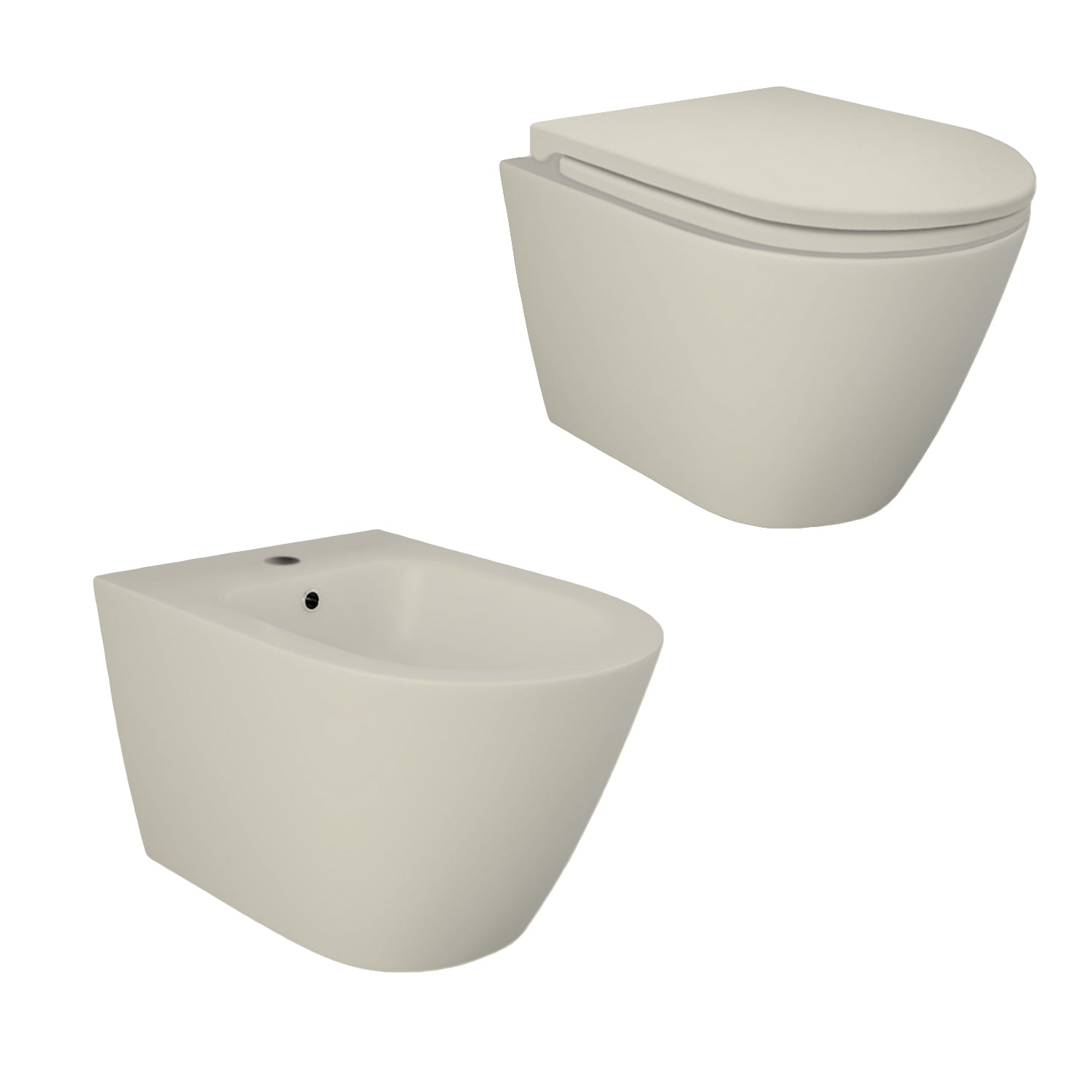 Sanitari sospesi cm 52x36 mod. Sensation wc rimless+bidet+sedile soft close Beige Opaco
