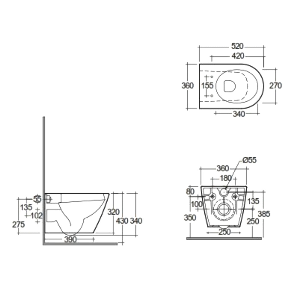 Sanitari sospesi cm 52x36 mod. Sensation wc rimless+bidet+sedile soft close Grigio Opaco