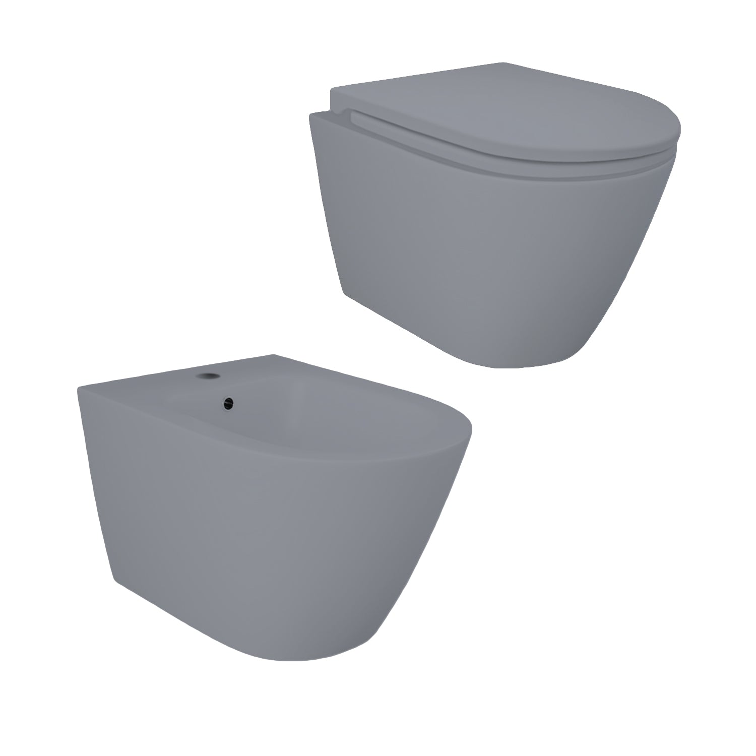 Sanitari sospesi cm 52x36 mod. Sensation wc rimless+bidet+sedile soft close Grigio Opaco