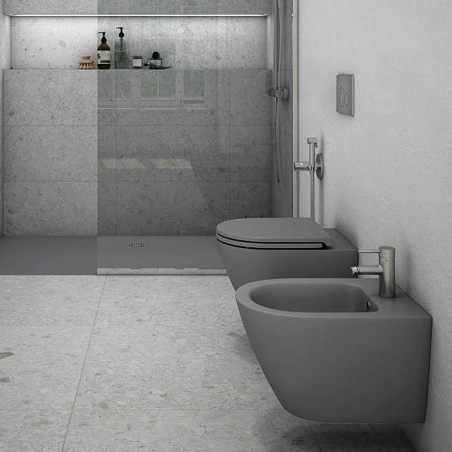 Sanitari sospesi cm 52x36 mod. Sensation wc rimless+bidet+sedile soft close Grigio Opaco