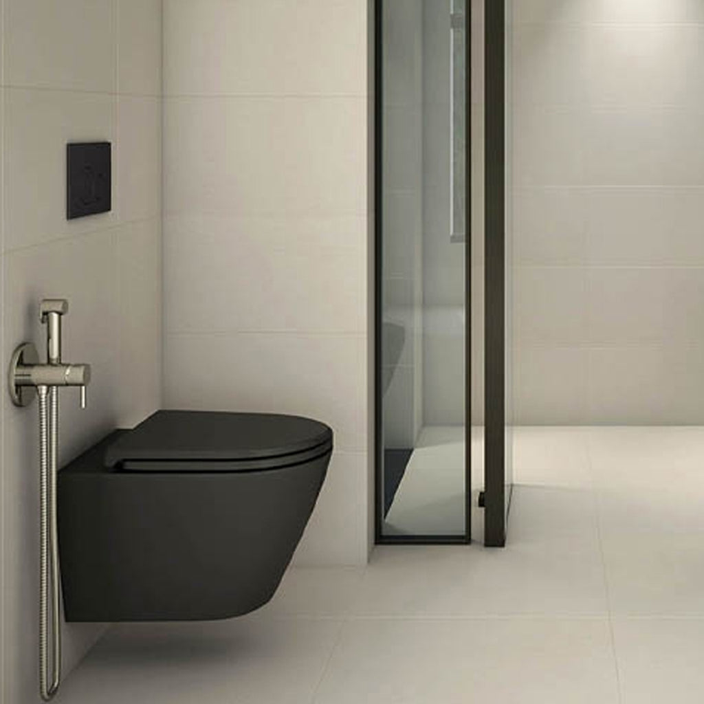 Sanitari sospesi cm 52x36 mod. Sensation wc rimless+bidet+sedile soft close Nero Opaco