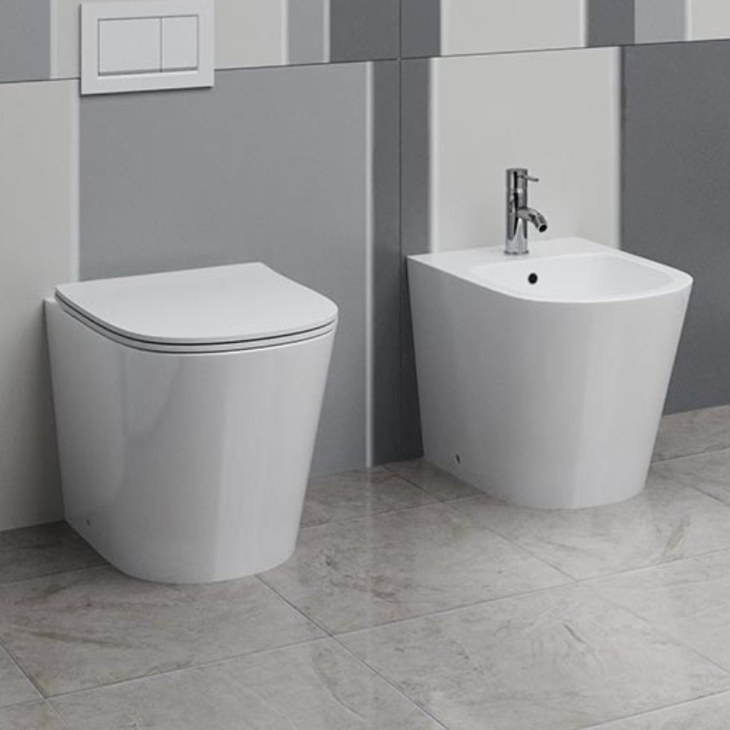 Sanitari filomuro senza brida con copriwater soft close BathCore serie Cuore L 37 x P 52 x H 41 cm â€“ Bianco lucido