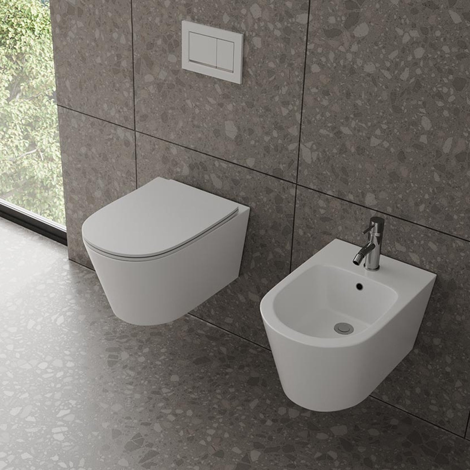 Sanitari sospesi senza brida con copriwater soft close BathCore serie Cuore L 36 x P 52 cm â€“ Bianco lucido