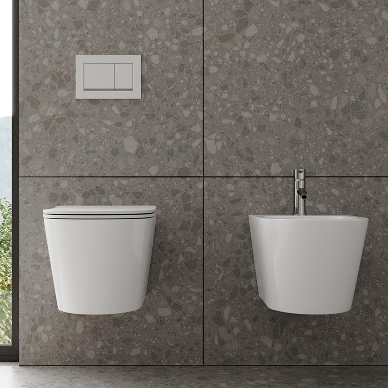 Sanitari sospesi senza brida con copriwater soft close BathCore serie Cuore L 36 x P 52 cm â€“ Bianco lucido