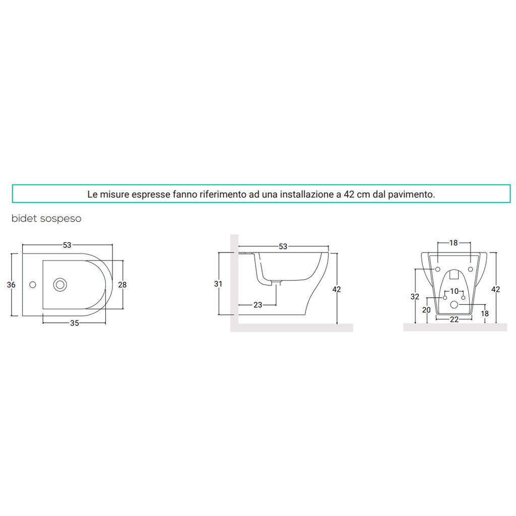 Sanitari sospesi con copriwater soft close BathCore serie Eira L 36 x P 53 cm â€“ Bianco lucido
