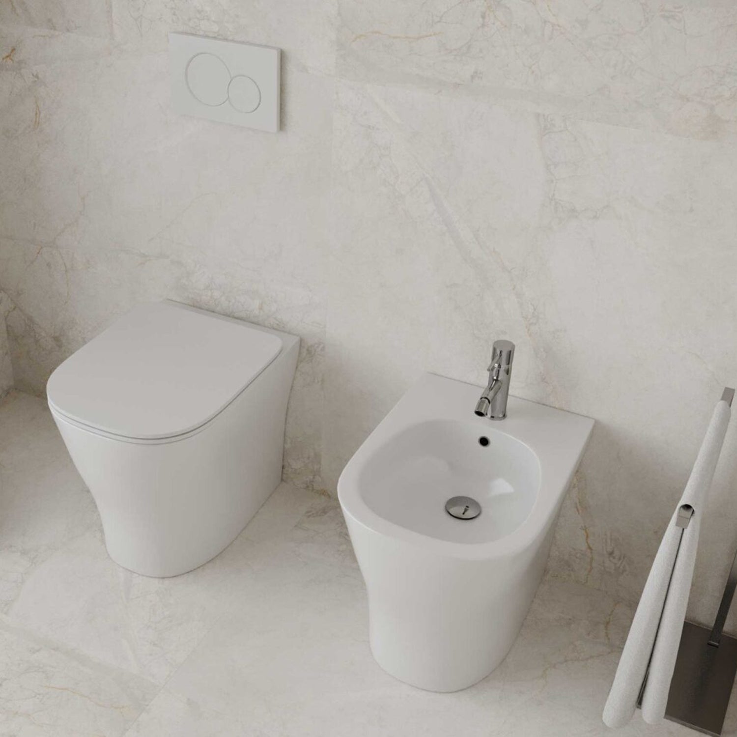 Sanitari filomuro con copriwater soft close BathCore serie Eira L 36 x P 53 cm â€“ Bianco lucido