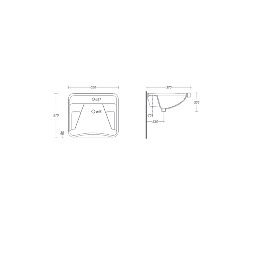 Lavabo disabili ceramica bianca con troppo pieno ideale per disabili