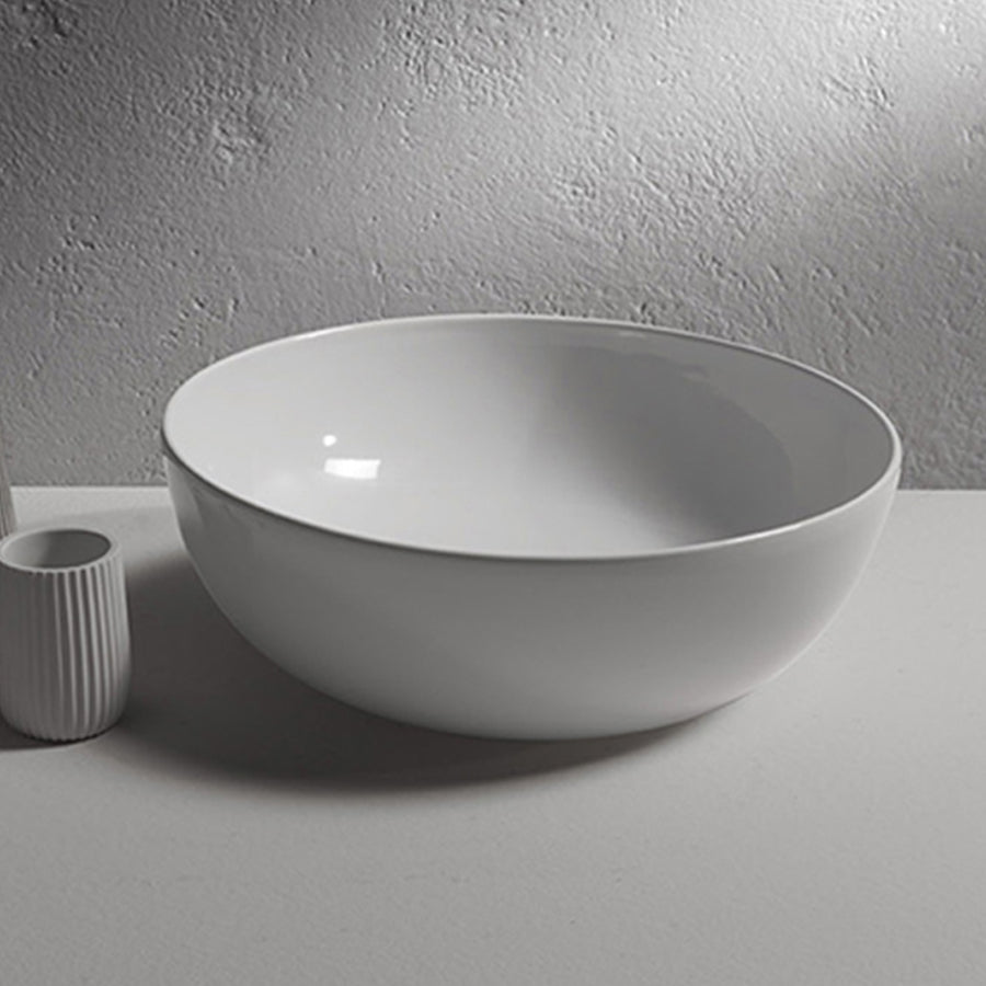 Lavabo tondo diametro 30 cm altezza cm 16. Installazione da appoggio. In ceramica biancaÂ 