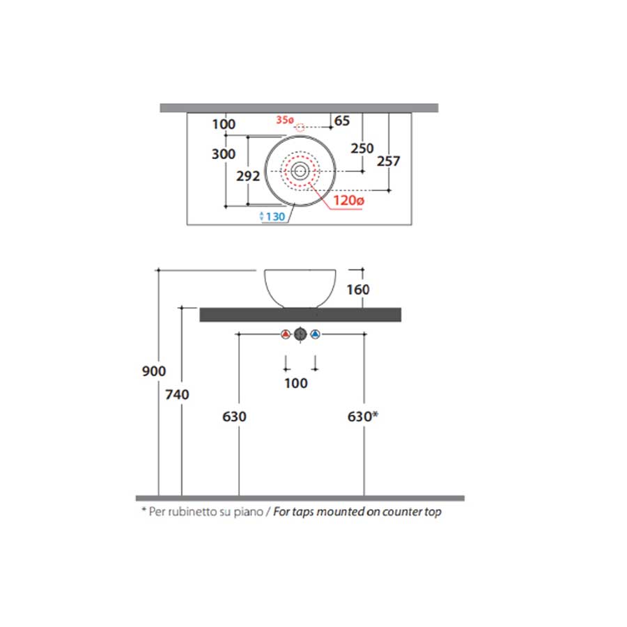 Lavabo tondo diametro 30 cm altezza cm 16. Installazione da appoggio. In ceramica biancaÂ 