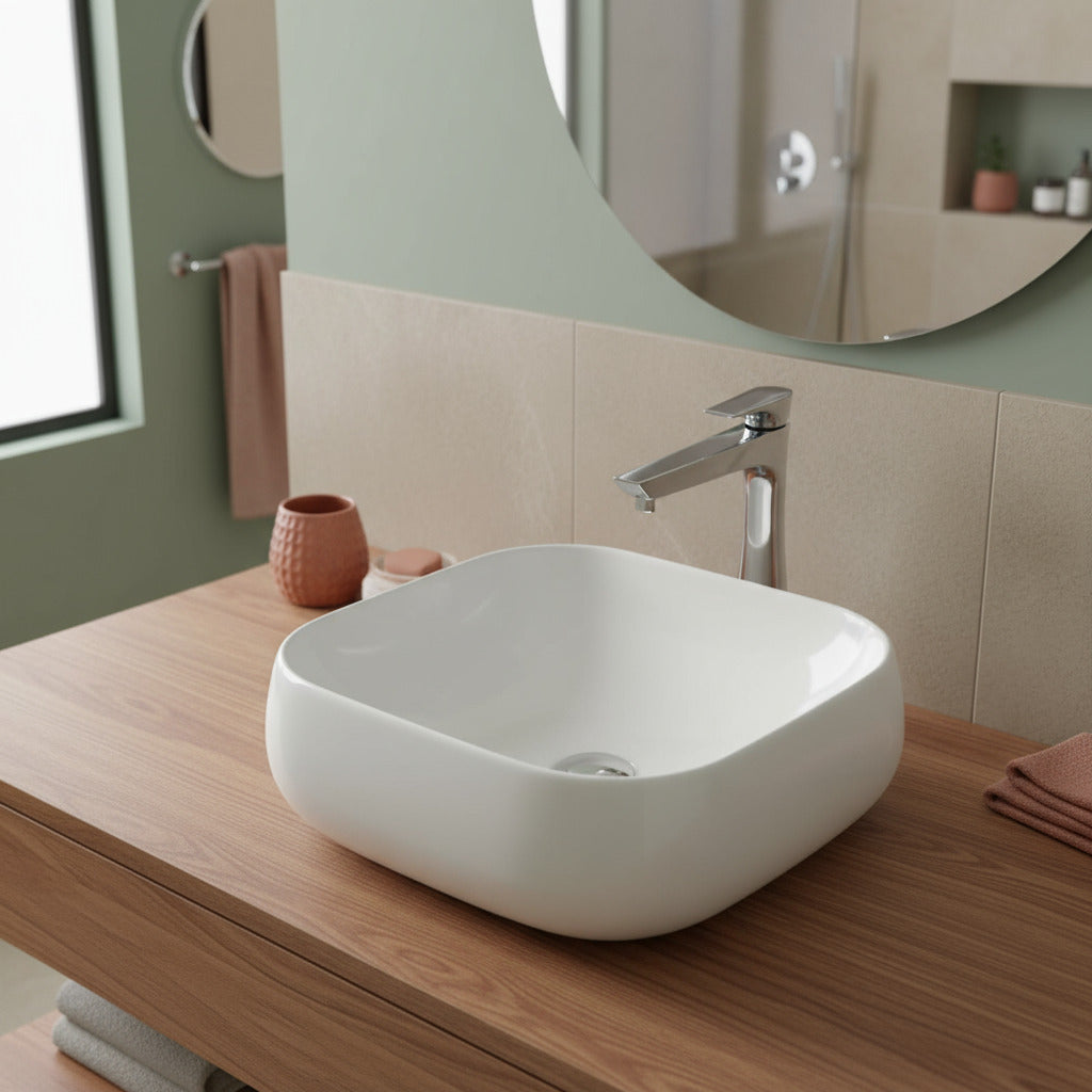 Lavabo da appoggio Althea 45X40 in ceramica bianca lucida