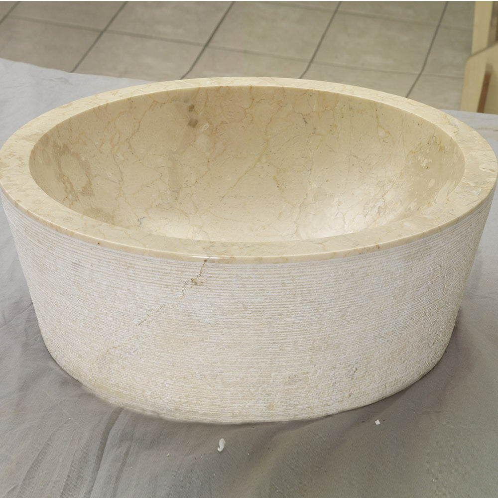 Lavabo da Appoggio in Marmo Cilindro Beige diametro 40 cm alto 15 cm