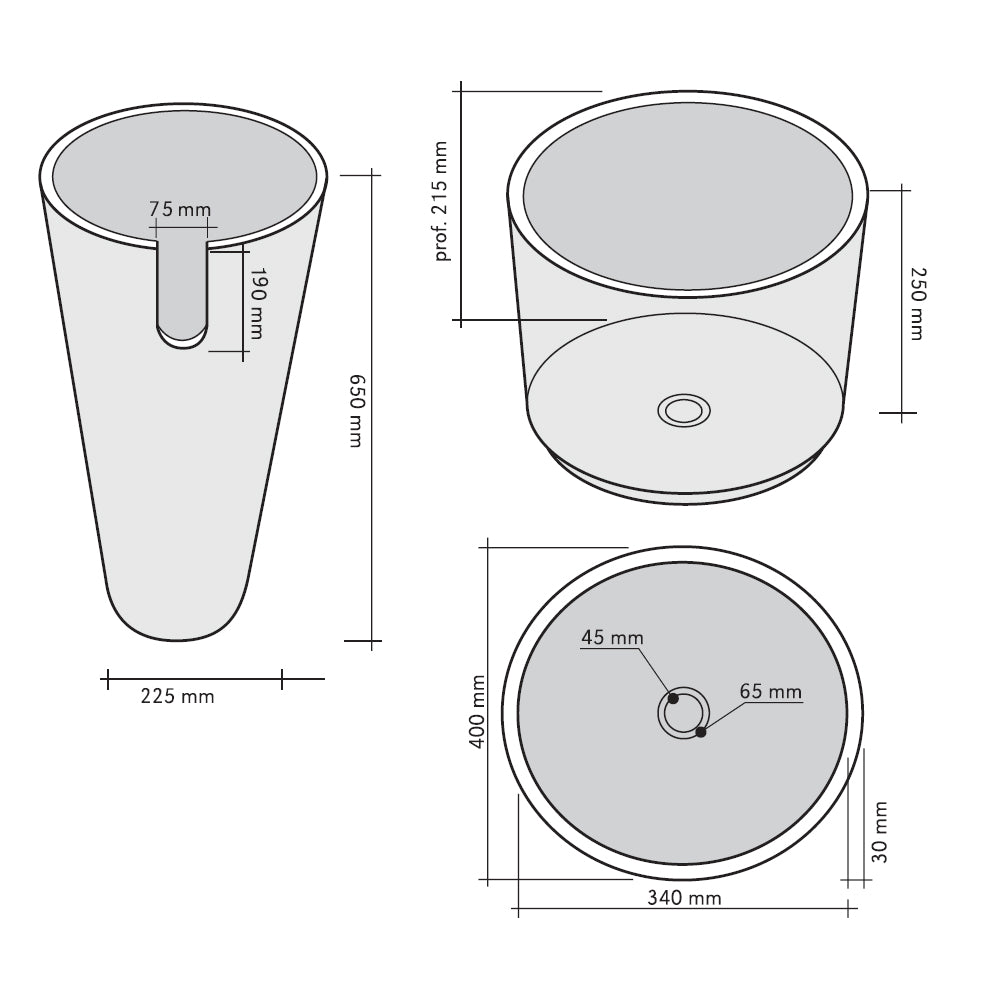 Lavabo freestanding in Marmo Conico Beige tondo alto 90 cm diametro 40 cm
