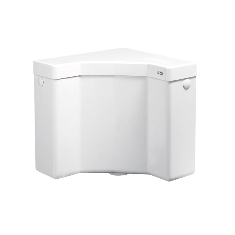 Cassetta di scarico in PVC per installazione ad ANGOLO con tasto economy