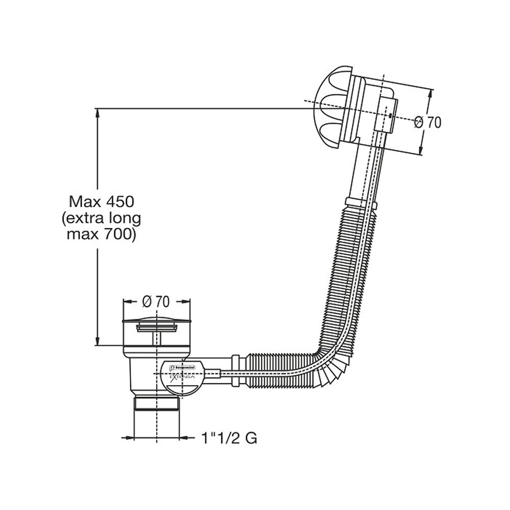 Colonna di scarico per vasca con troppo pieno estensibile Bonomini