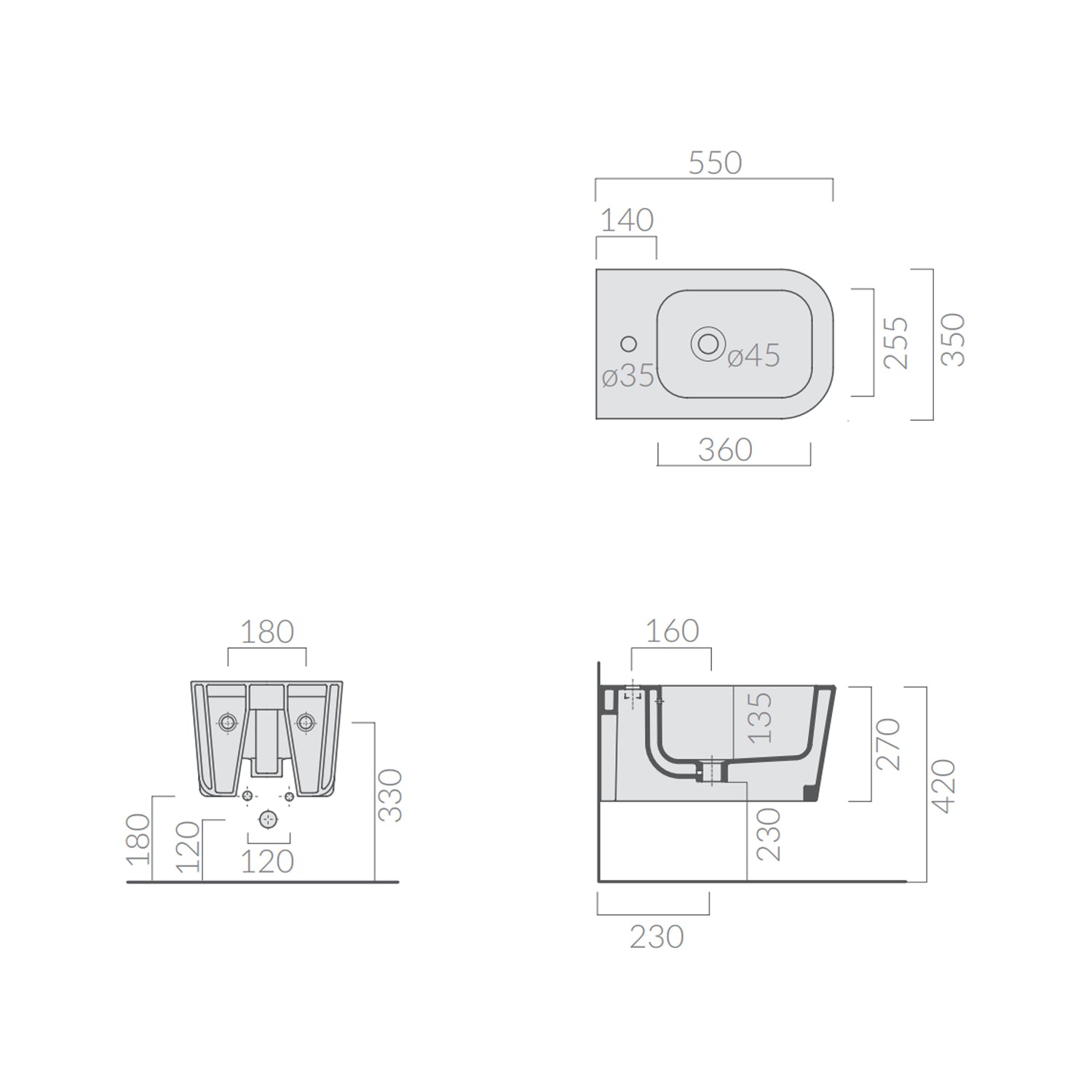 Bidet Sospeso monoforo 55x35 cm serie MEG11PRO di Ceramica Galassia - Nero Opaco