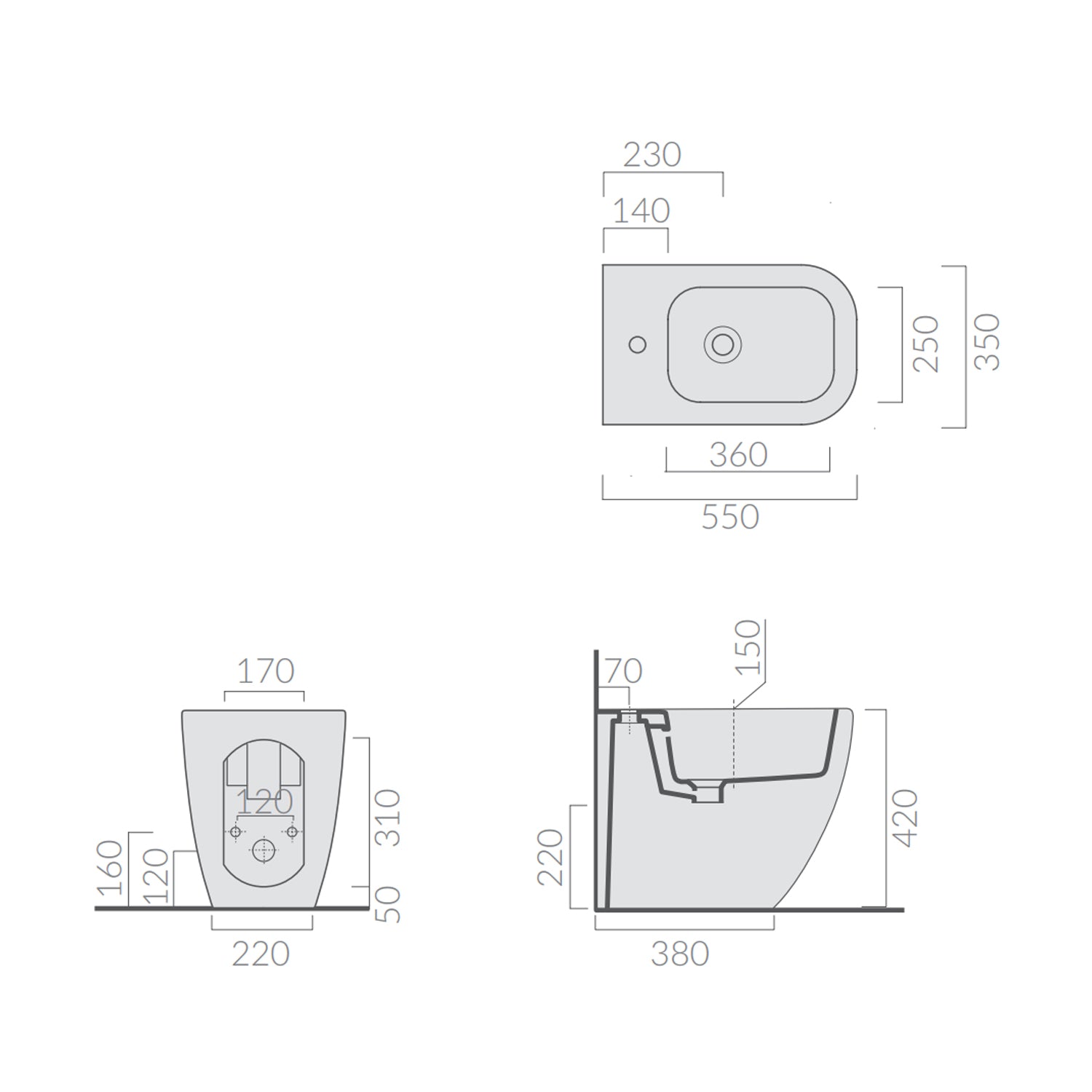 Bidet filomuro monoforo 55x35 cm serie MEG11PRO di Ceramica Galassia