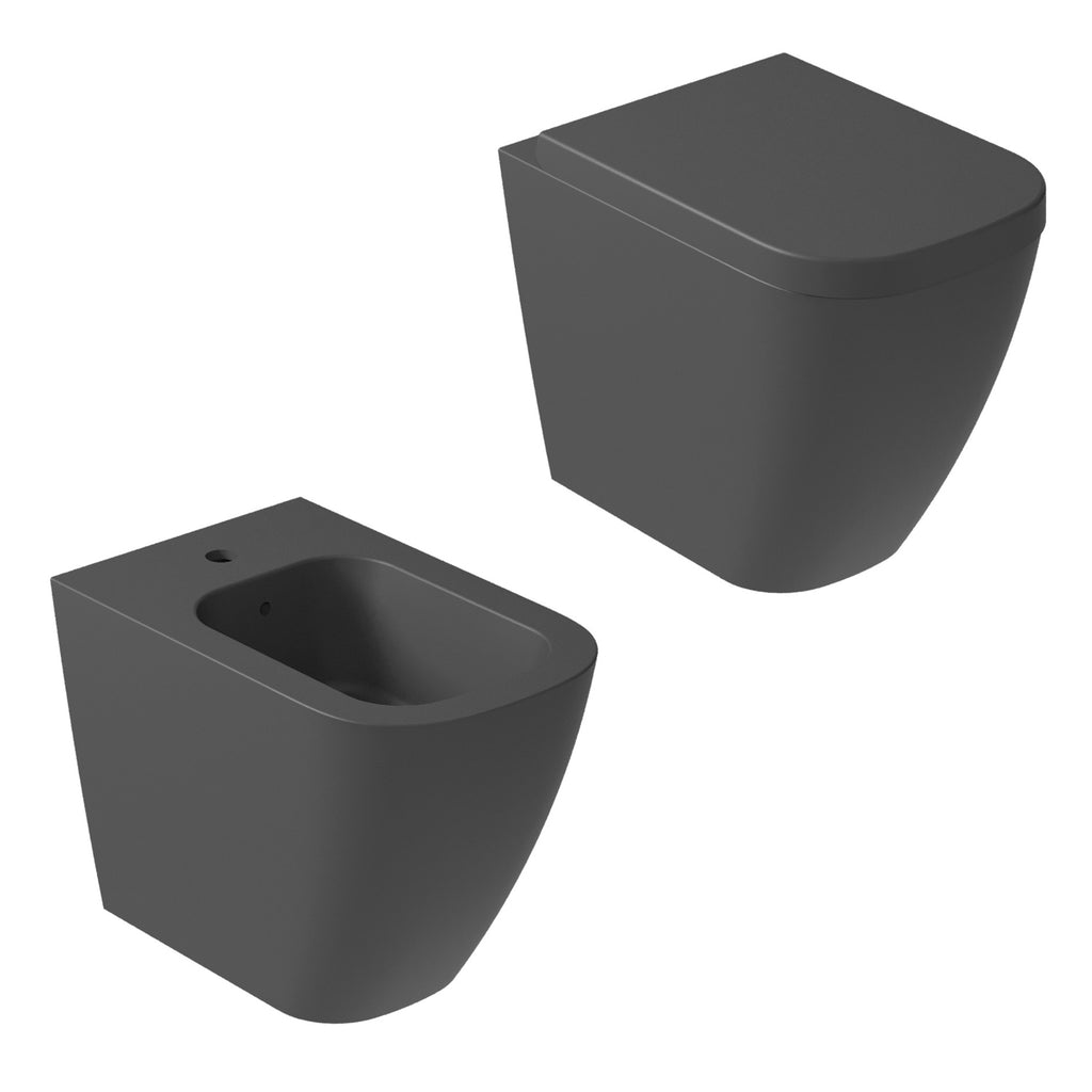 Coppia di sanitari filomuro 55x35 cm serie MEG11PRO di Galassia con sedile avvolgente soft close -Nero Opaco