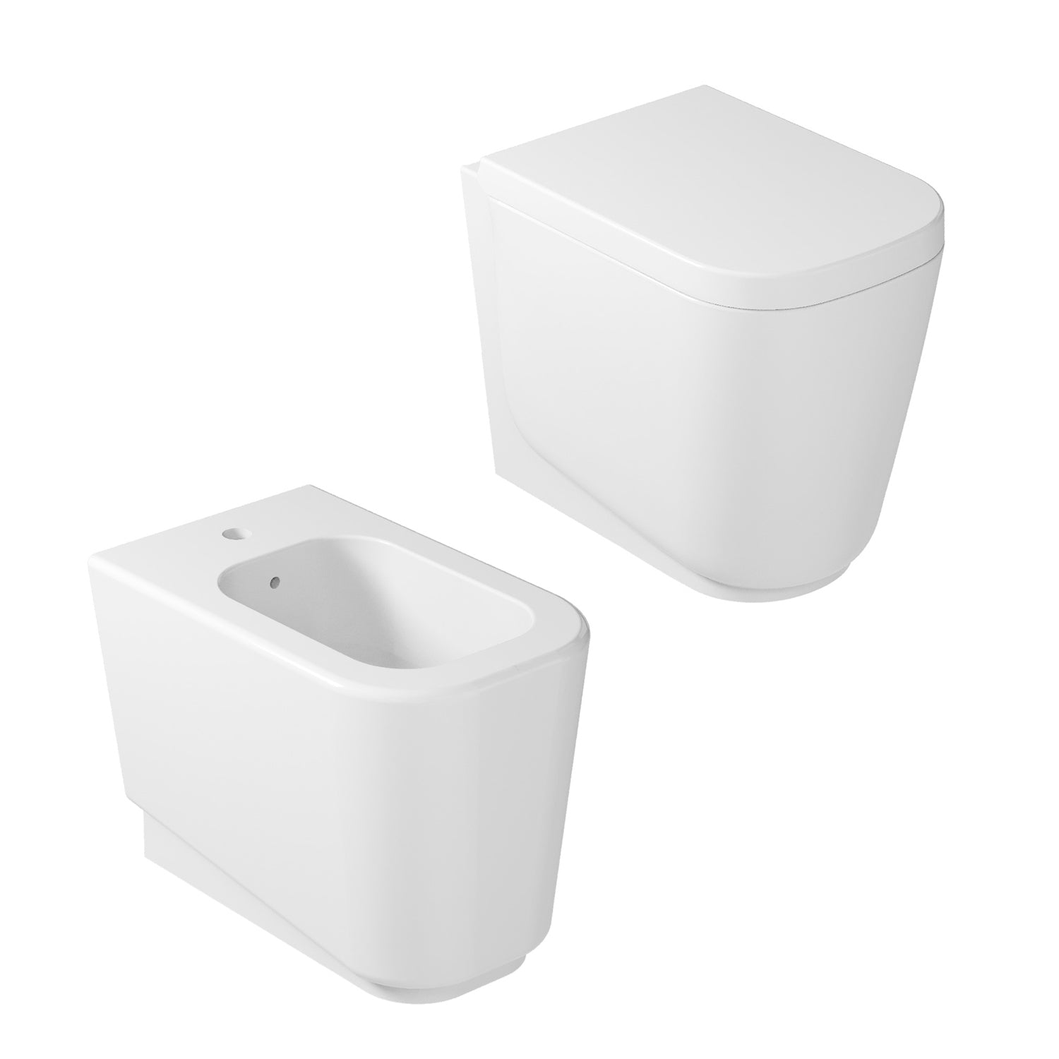 Coppia di sanitari filomuro scarico traslato 55x35 cm serie MEG11 di Galassia con sedile soft close