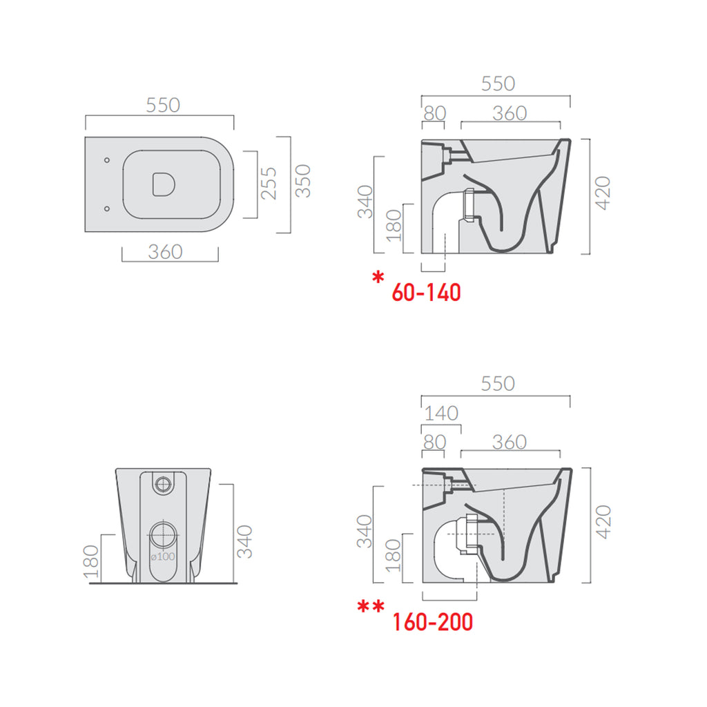 Coppia di sanitari filomuro scarico traslato 55x35 cm serie MEG11 di Galassia con sedile soft close