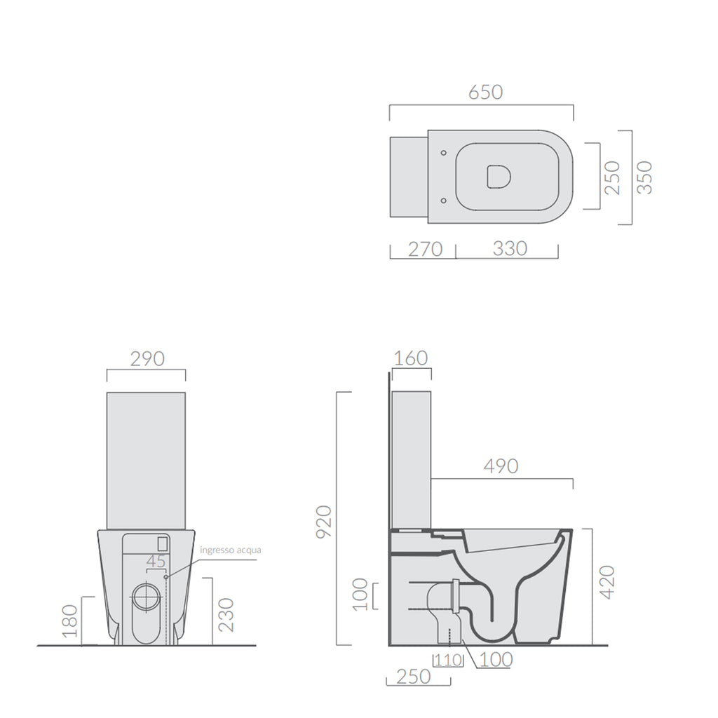 Wc Monoblocco 65x35 cm serie MEG11 di Ceramica Galassia con sedile avvolgente soft close