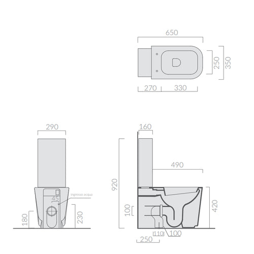 Wc Monoblocco 65x35 cm serie MEG11 di Ceramica Galassia con sedile avvolgente soft close- Nero Lucido