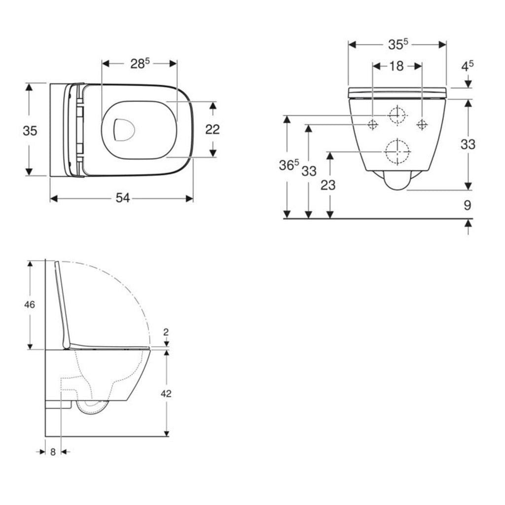 Vaso sospeso senza brida con sedile tradizionale modello Smyle Geberit cm 54x35