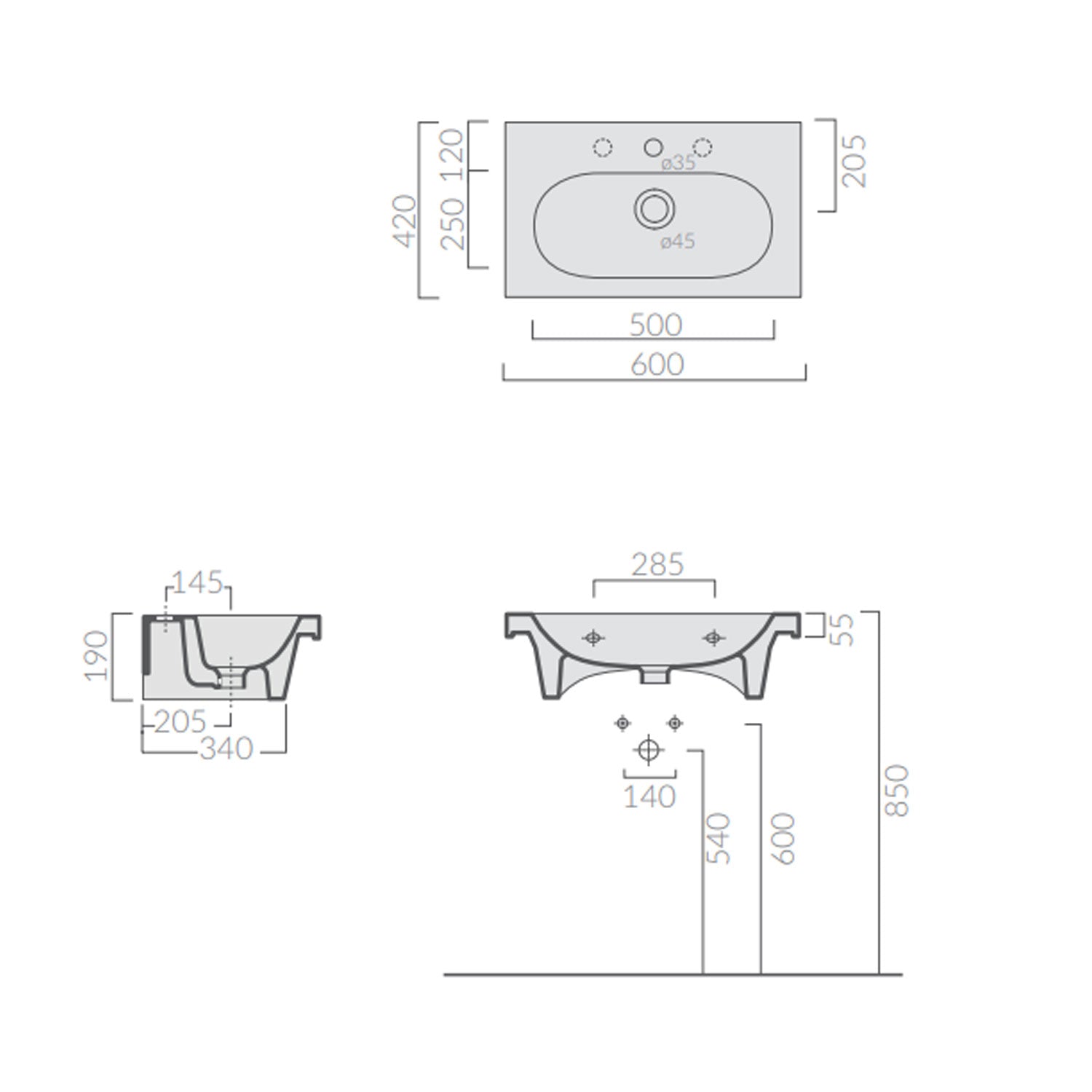 Lavabo sospeso in ceramica serie M2/Eden di Ceramica Galassia -  Bianco lucido 60x42cm