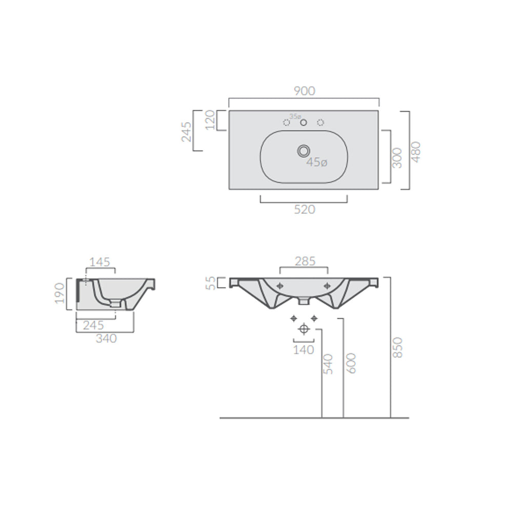 Lavabo sospeso in ceramica serie M2/Eden di Ceramica Galassia -  Bianco lucido 90x48cm