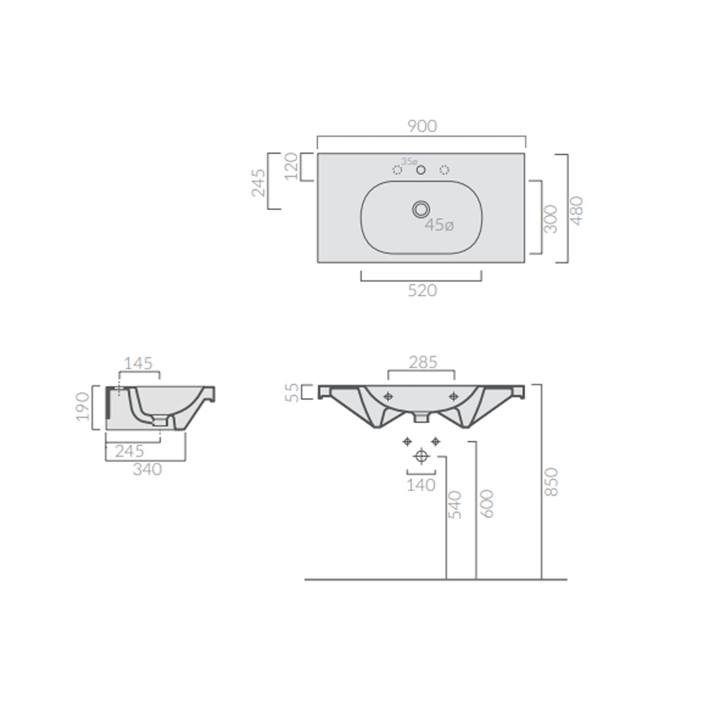 Lavabo sospeso in ceramica serie M2/Eden di Ceramica Galassia -  Bianco lucido 90x48cm