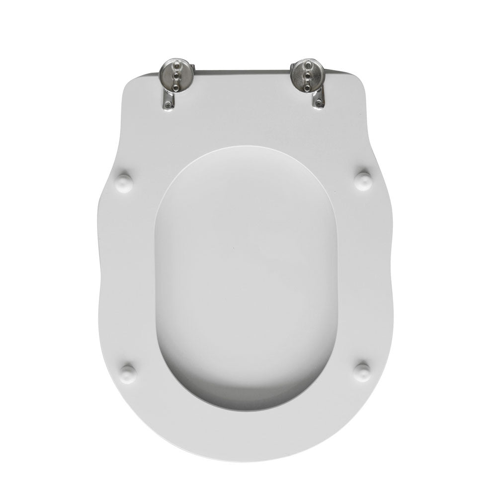 Sedile wc legno bianco per Cielo vaso Windsor larghezza 36 cm cerniere regolabili