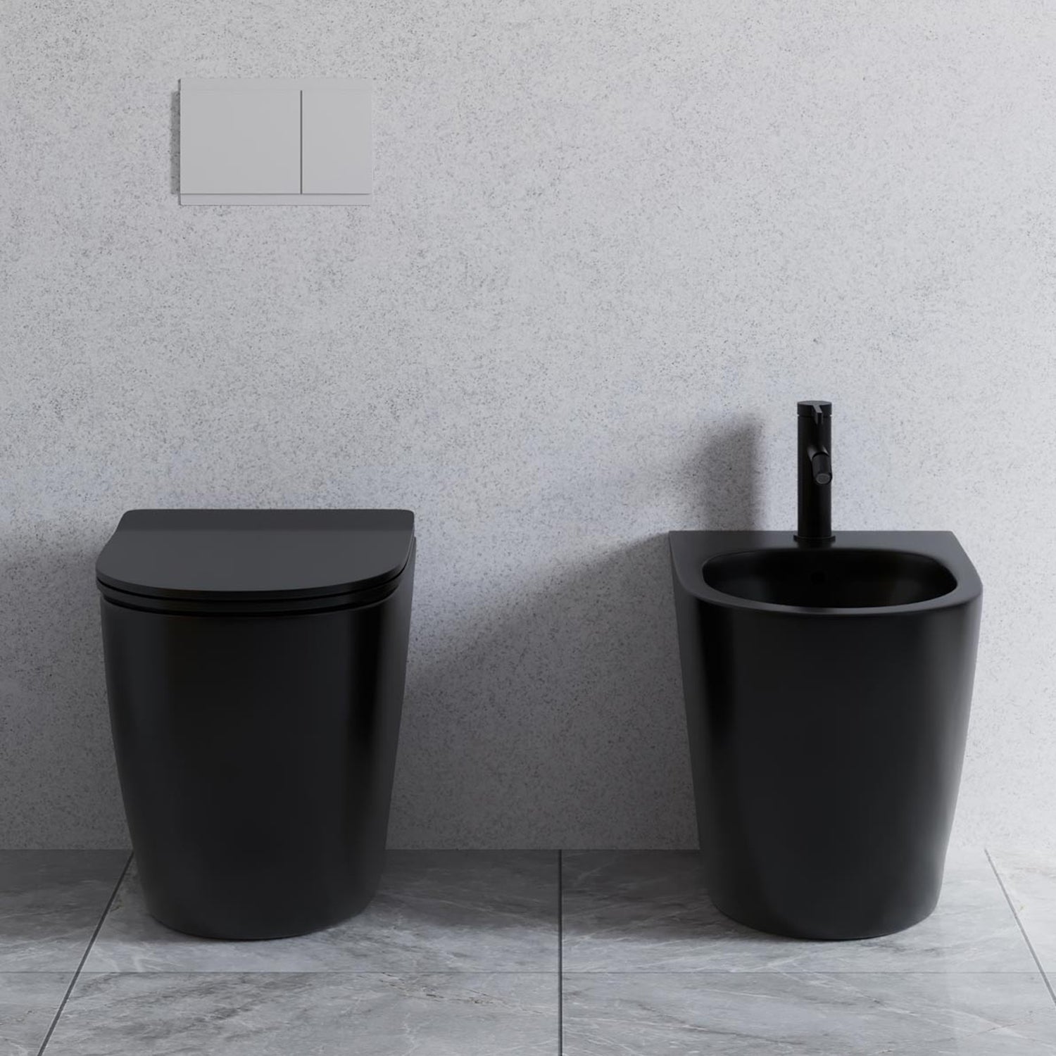 Sanitari filomuro senza brida con Copriwater Soft Close BathCore serie Aria 52x37 x H40.5 cm - Nero Opaco