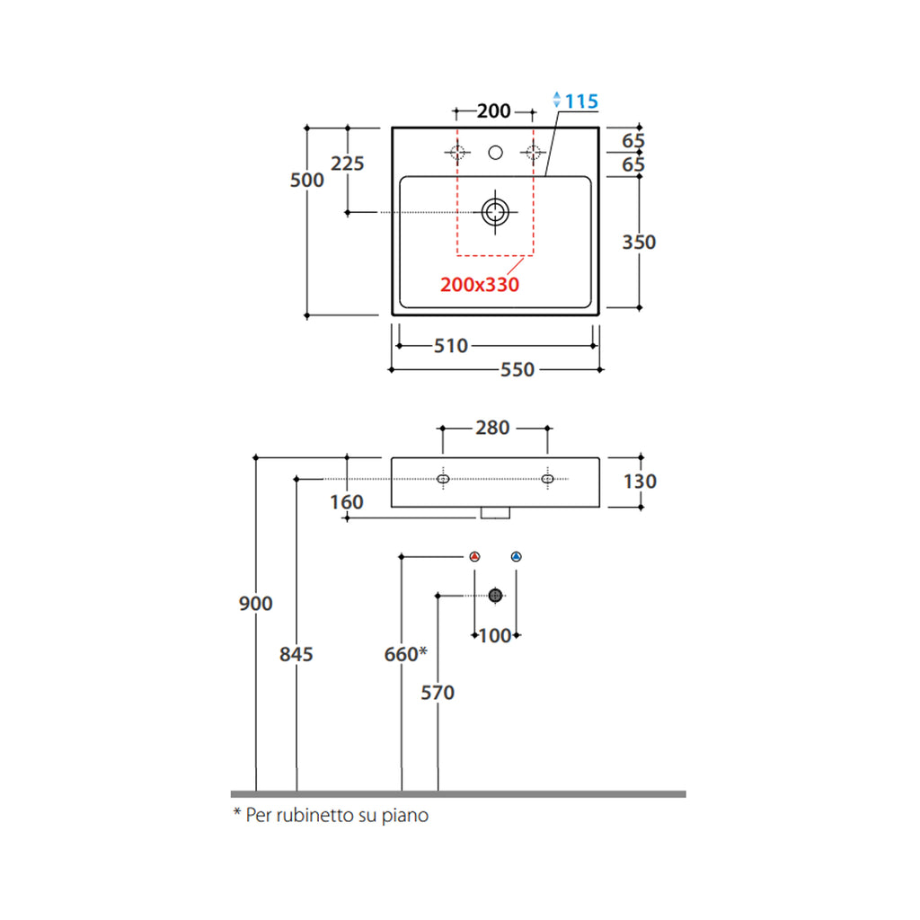 Lavabo da appoggio/sospeso Stone 55x50x13 cm Ceramica Globo â€“ Bianco lucido