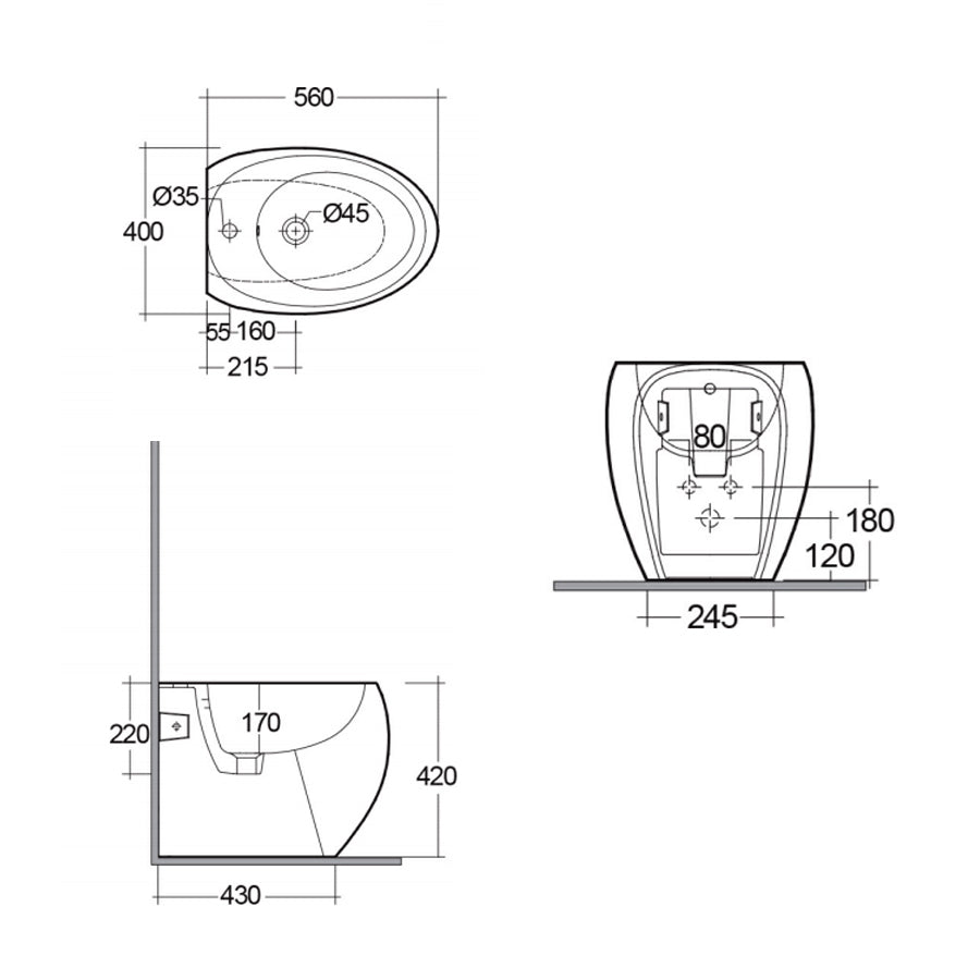 Coppia di sanitari filomuro con wc senza brida modello Cloud di Rak Ceramics compreso coprivaso cm 56