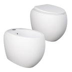 Coppia di sanitari filomuro con wc senza brida modello Cloud di Rak Ceramics compreso coprivaso cm 56 Bianco Opaco