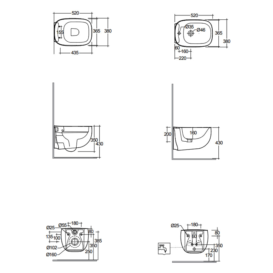 Coppia di sanitari sospesi collezione Illusion di Rak Ceramics con sistema Rimless