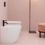 Sanitari Filomuro con scarico traslato collezione EVA wc senza brida + bidet + sedile soft close