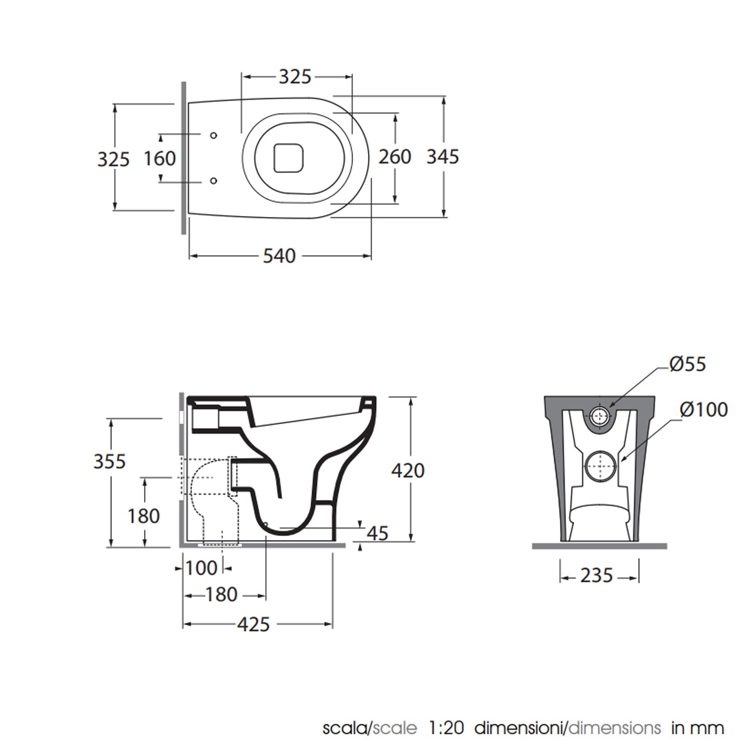 Vaso filo muro Ceramica Azzurra Pratica con sedile in termoindurente soft close