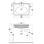 Lavabo sospeso cm 75x55x20h modello Paestum di Ceramica Globo