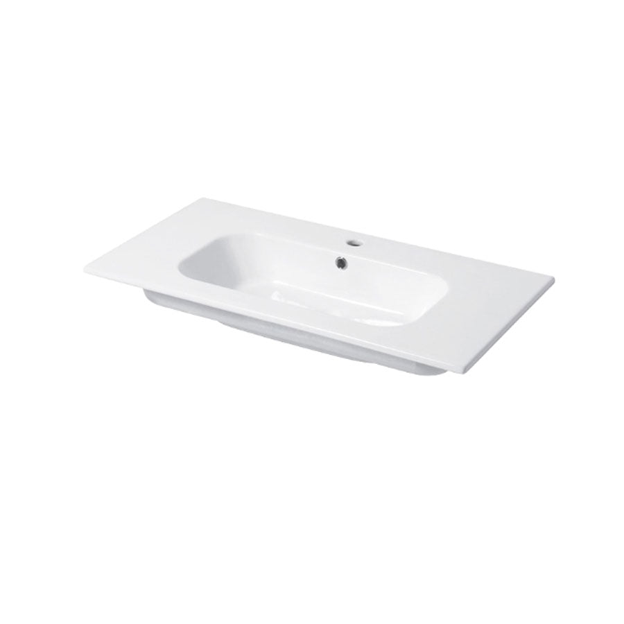 Lavabo a consolle in ceramica bianca lucida serie Qubo Square 46 Disegno-Ceramica 96cm