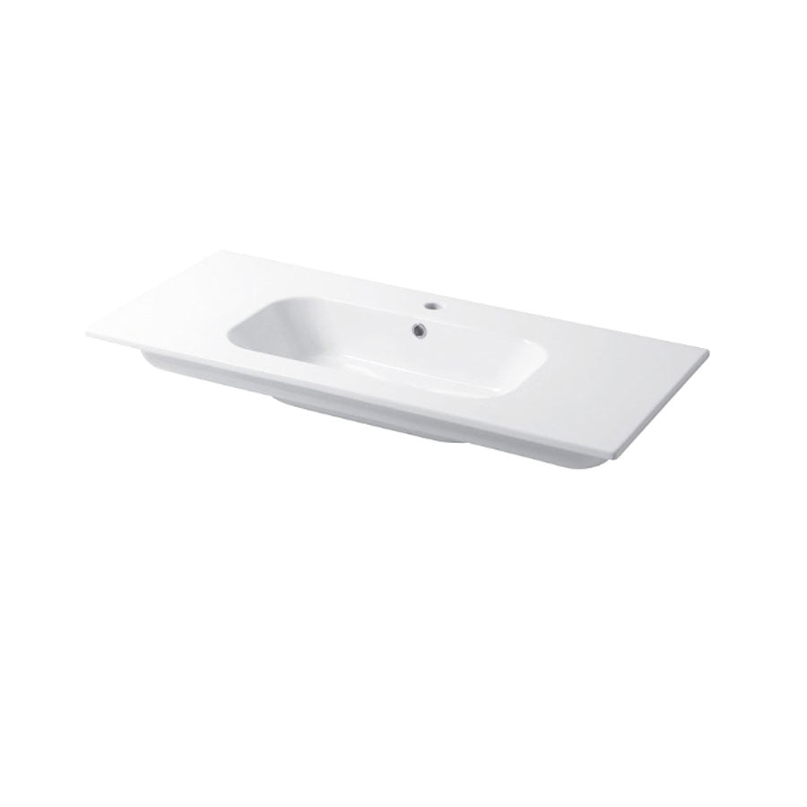Lavabo a consolle in ceramica bianca lucida serie Qubo Square 46 Disegno-Ceramica 121cm