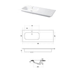 Lavabo a consolle in ceramica bianca lucida serie Qubo Square 46 Disegno-Ceramica 121cm - con piano appoggio sulla destra