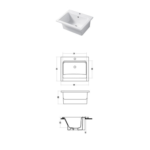 Lavatoio per interno da appoggio o incasso in ceramica bianca lucida 61x51cm modello Yorkshire Disegno-Ceramica