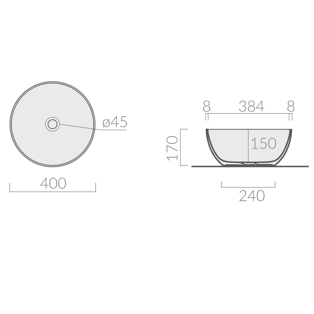 Lavabo da appoggio tondo diametro cm 40 serie Dream di Ceramica Galassia Bianco Lucido