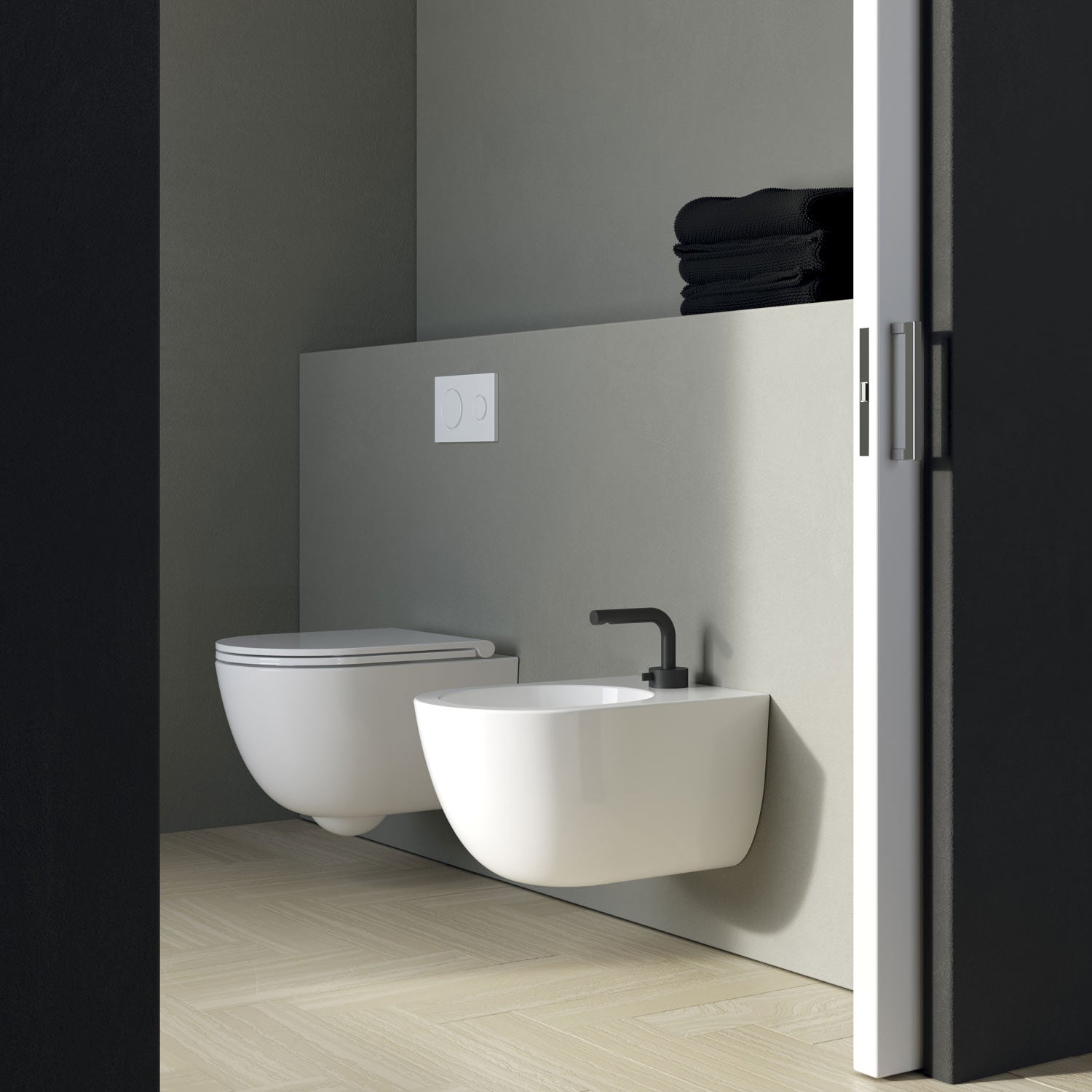 Coppia di Sanitari Sospesi 52x36 cm serie Dream di Ceramica Galassia con sedile slim soft close