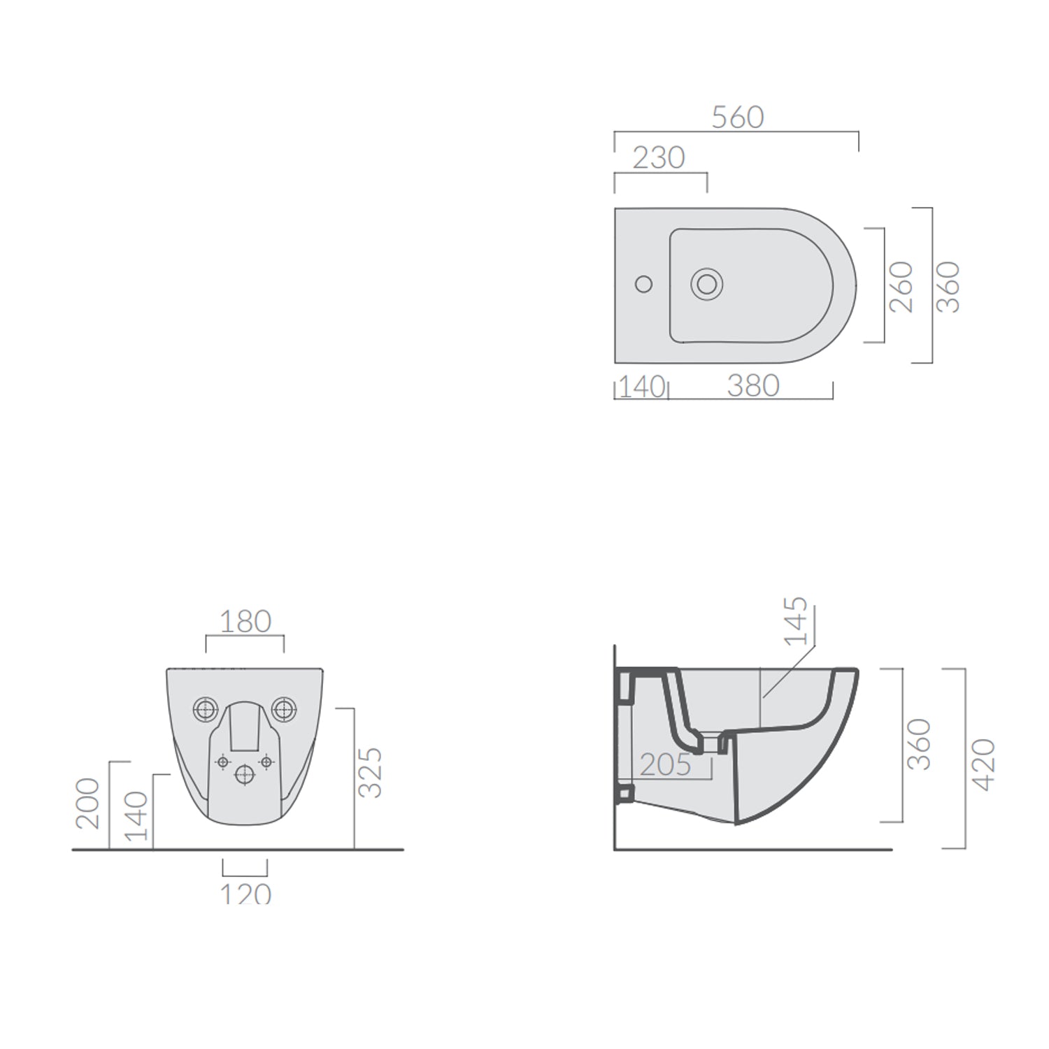 Bidet Sospeso monoforo 56x36 cm serie Dream di Ceramica Galassia