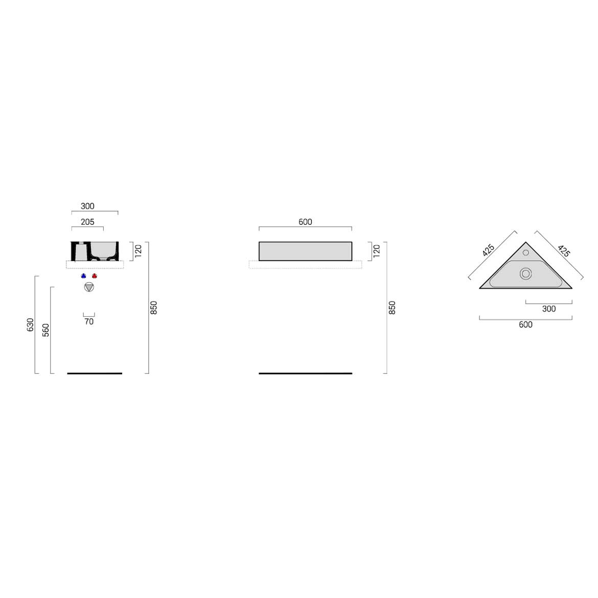 Lavabo angolare in ceramica 30x60 collezione Misura di Domus Falerii