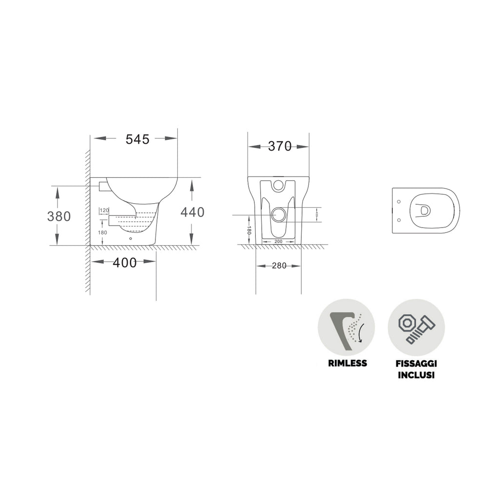 Sanitari filomuro BathCore serie Camelia con sedile softclose - Bianco Lucido