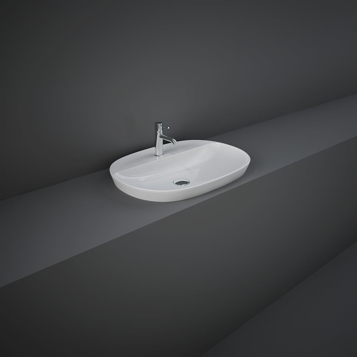 Lavabo ad incasso ovale allungato monoforo RAK 60x42 cm - Bianco
